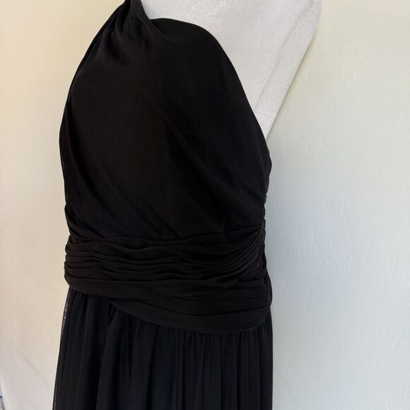 Davids Bridal As Is Mesh Dress Black One Shoulder  Chiffon Gown Bridesmaid Sz 12 - Picture 5 of 16